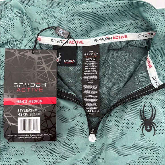 NWT Spyder Active Pullover Mens Med Green ProWB Stretch Athletic Quarter Zip Top - Picture 3 of 4